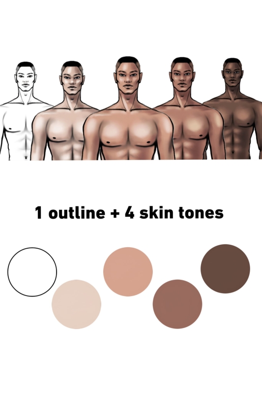 male-fashion-sketch-templates-4-skin-tone-bodies-outline-figure-front-back-view-for-clothing-design